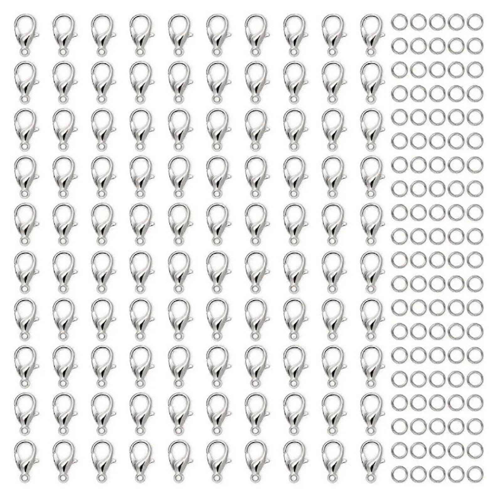 200pcs Necklace Clasp Silver Look Alloy Jewelry Clasps Lobster Clasps Jump Rings for DIY Bracelets