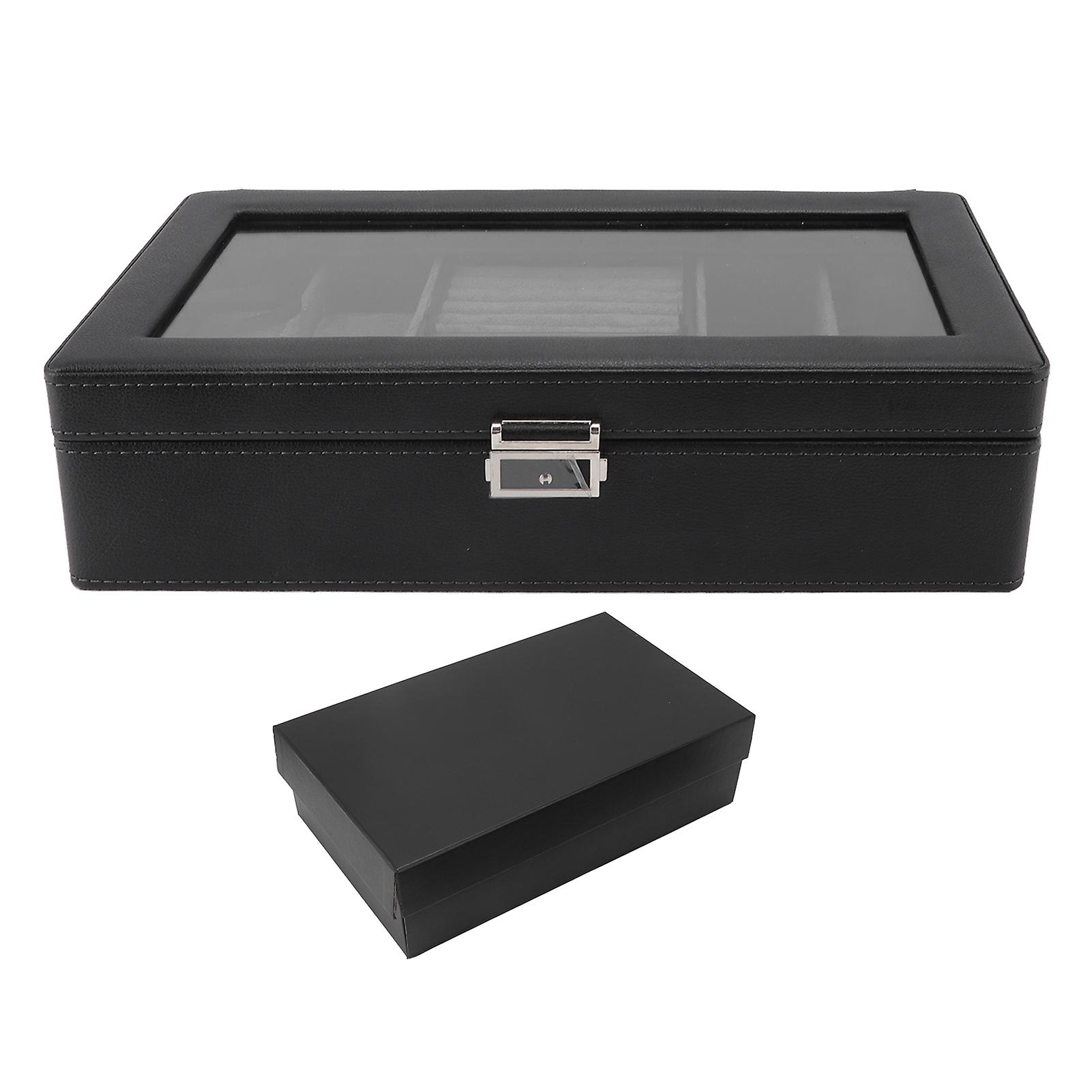 Watch Display Case Lockable Soft Lining Watch Jewelry Storage Box with Clear Lid for Bracelets Rings Cufflinks