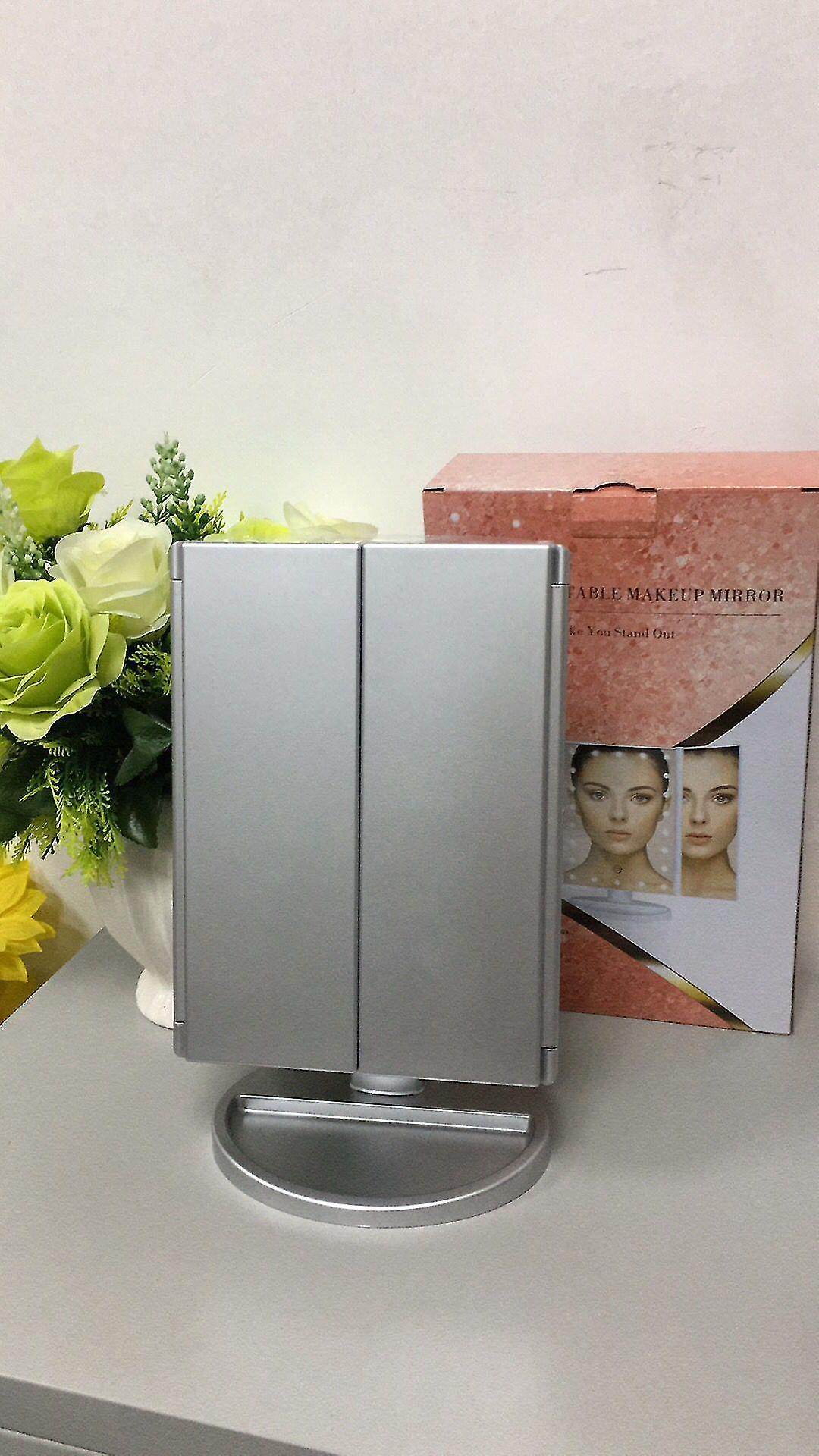 Touch Screen Tri-fold 21 Led Illuminated Vanity Mirror With 1x/2x/3x Magnification Usb Charging 180 Degree Adjustable Stand-hy