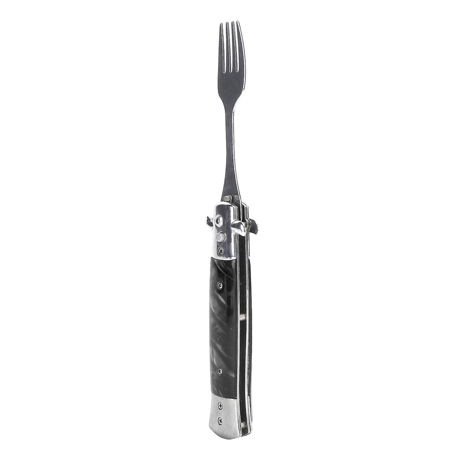 Folding Spring Camping Fork One Button Flick 304 Stainless Steel Pocket Size Automatic Spring Utensils Fork Black