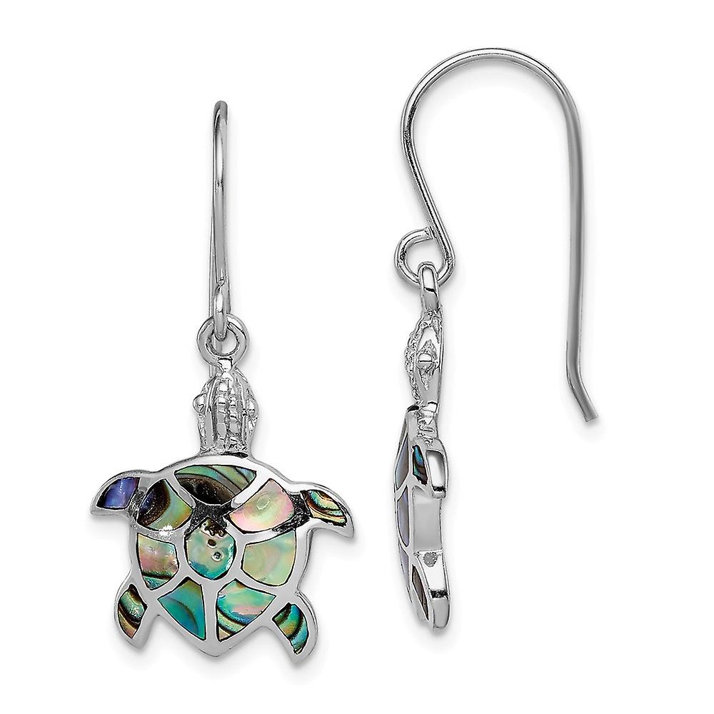 925 Sterling Silver Rhodium Plated Polished Abalone Turtle Long Drop Dangle Earrings 30.8x15.1mm Wide-Dangle Earring for