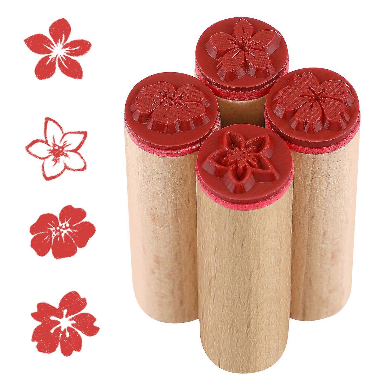 4 Pcs Wood Stamps Vintage Style Flower Pattern Seals for Diary Planner Decoration