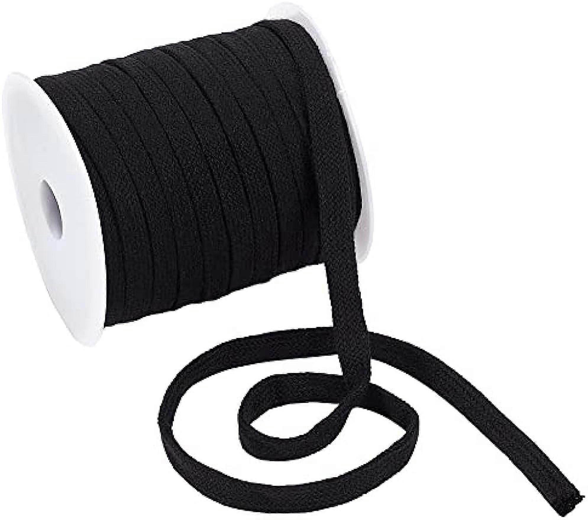 27 Yards Black Flat Replacement Cotton Cords 8mm Wide Flat Drawstring Cord Rope with Plastic Empty Spools