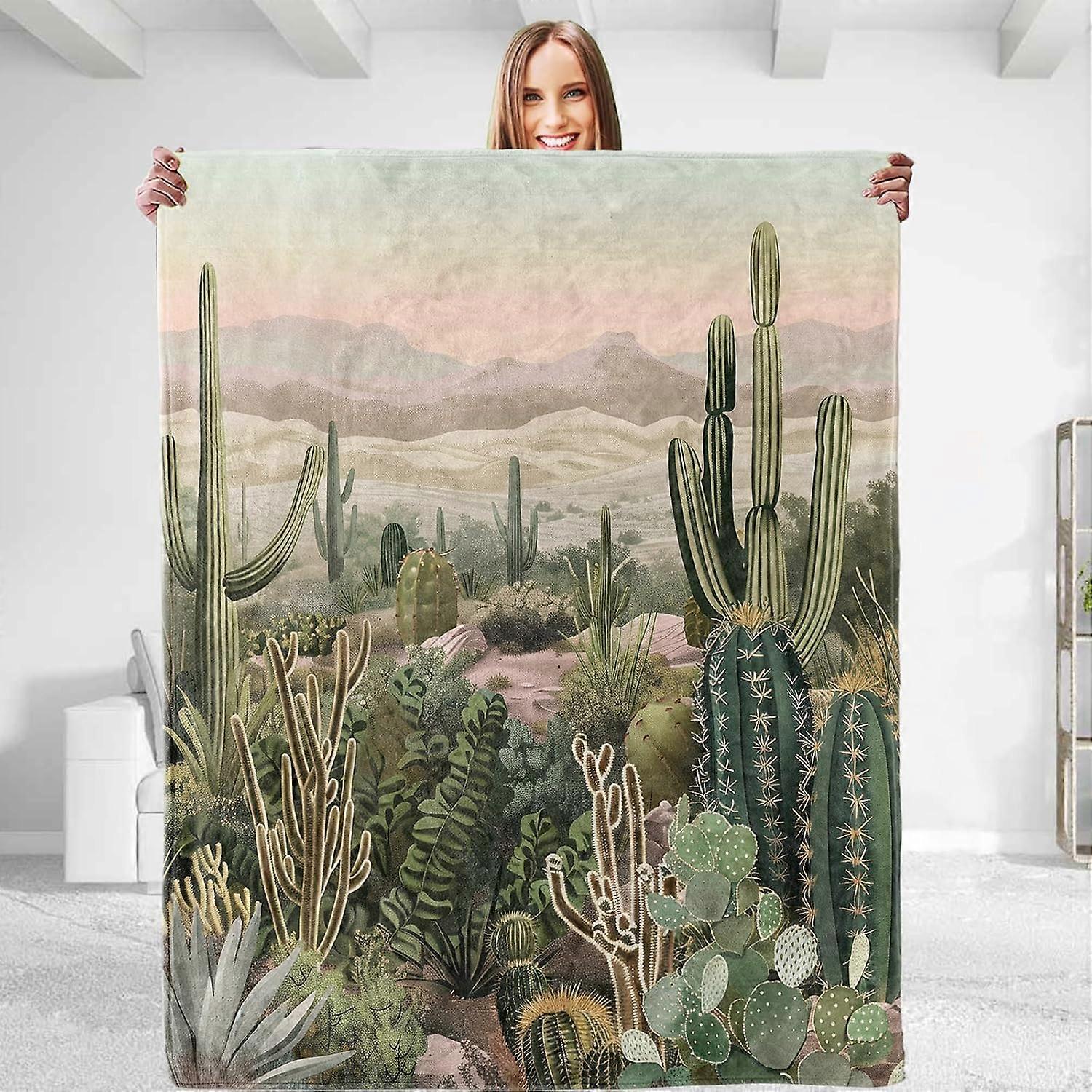 Funny Cactus Throw Blanket for Men & Women - Soft Plush Flannel, Comfy and Lightweight, Warm and Fuzzy for Couch, Bedroom, Travel, Bed, Living Room, a
