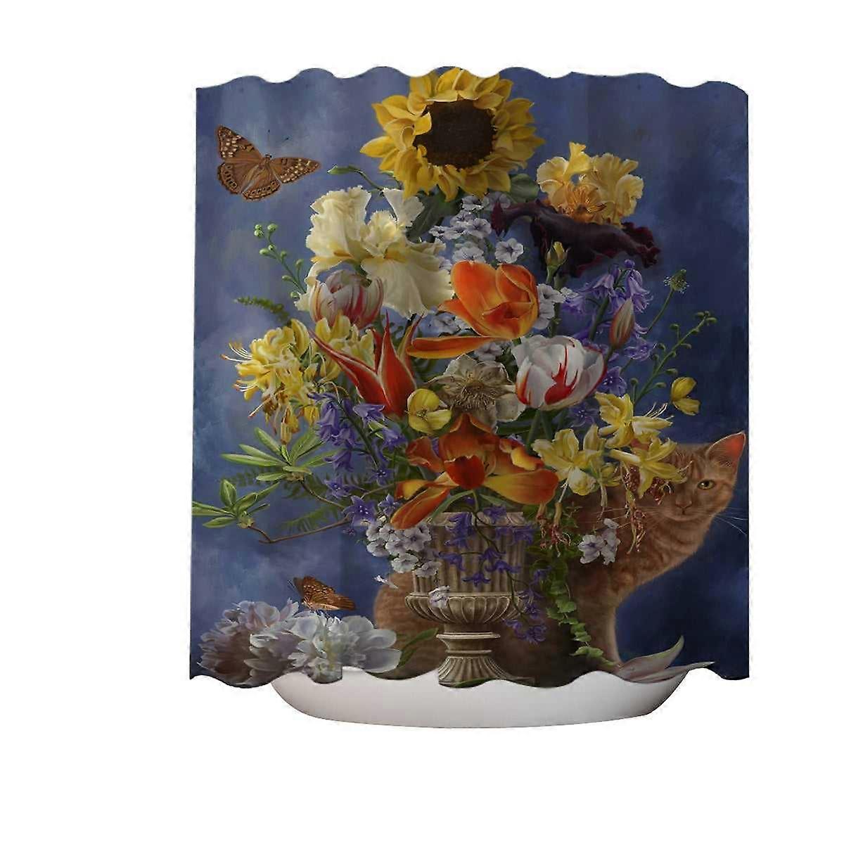 Cats Art Colorful Flower Bouquet and Cat Shower Curtain