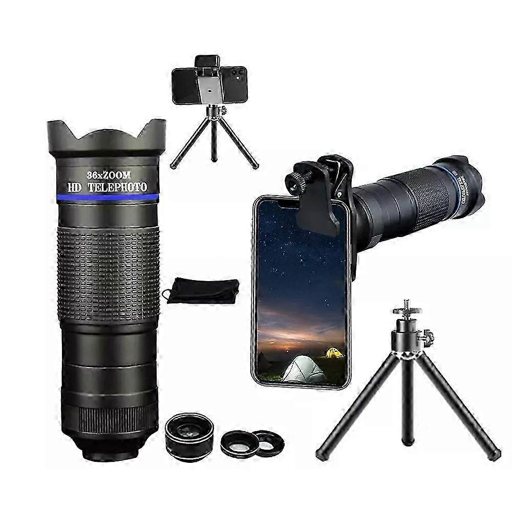 36x Cell Phone Zoom Lens Kit 3 In 1 With Phone Clip,bluetooth Remote Control -CNJR