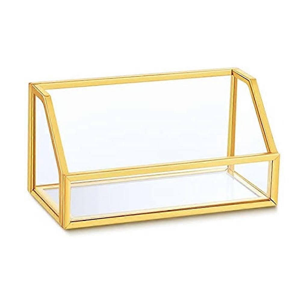 2 Slots Glass Business Card Holder Stand, Metal Frame Name Card Display Stand Business Name Card Organizer, 11*7*7cmNEW2