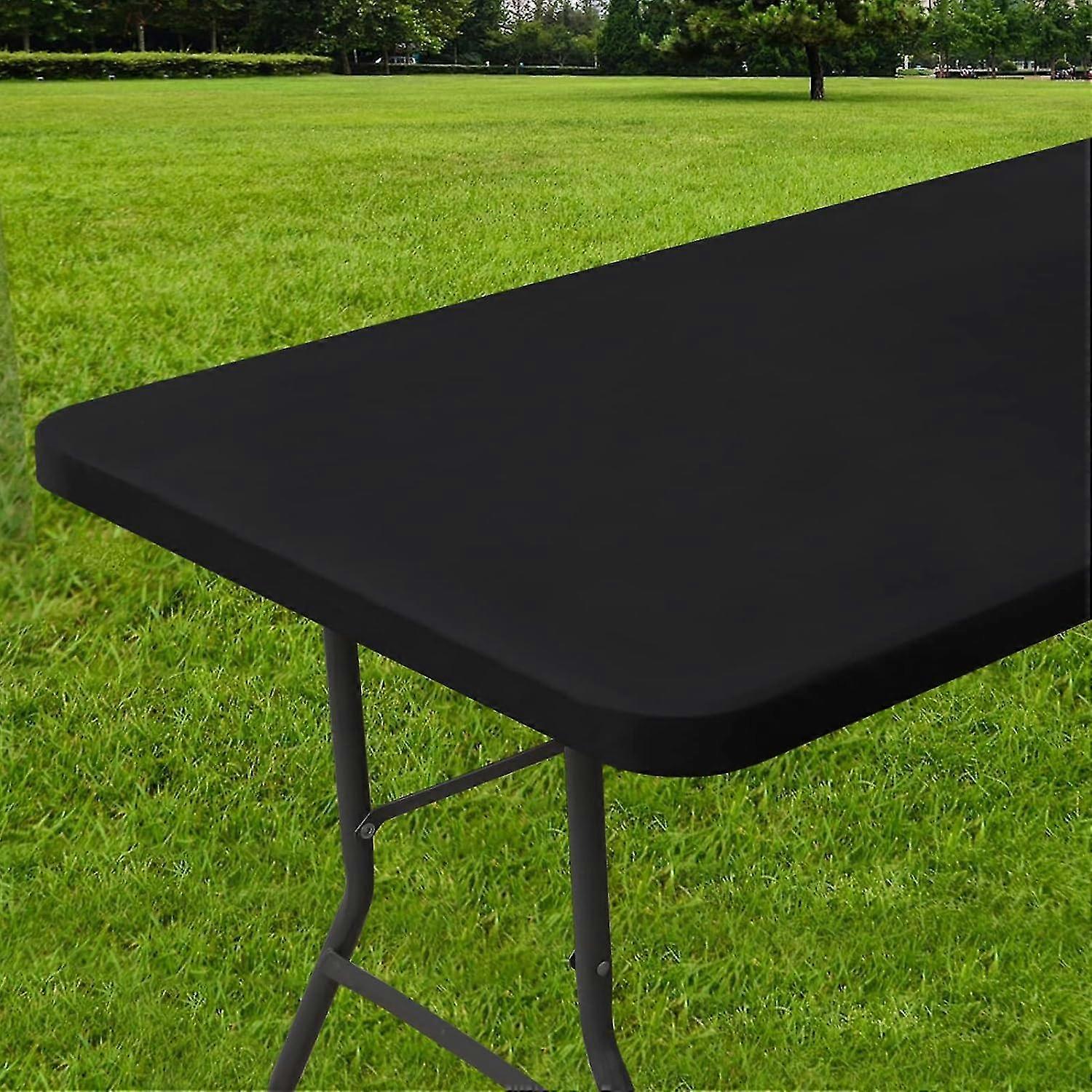 Rectangular Tablecloth, Waterproof Polyester Elastic Fitted Tablecloth, Fits 6ft Folding Table Camping, Outdoor (black, 76.20 Cm X 182.88 Cm) Tw