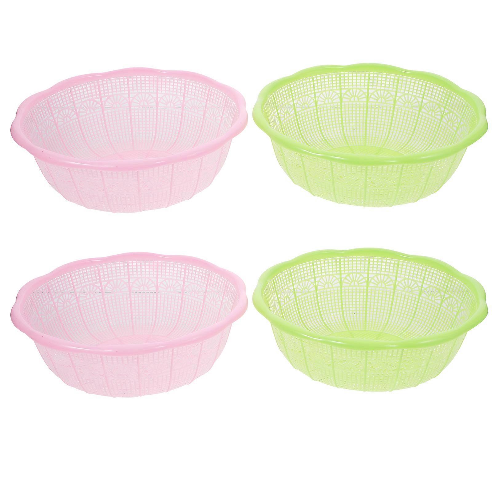 4pcs Plastic Rice Basket Multifunctional Fruit Vegetables Colander Washing Baskets Kitchen Tools (Random Color)