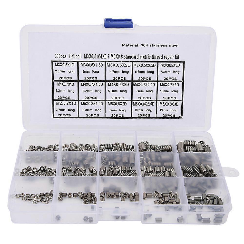 300Pcs Inserto Filettato Strumento di Riparazione Filettatura In Acciaio Inox M3x0.5 M4x0.7 M5x0.8 YEMAA