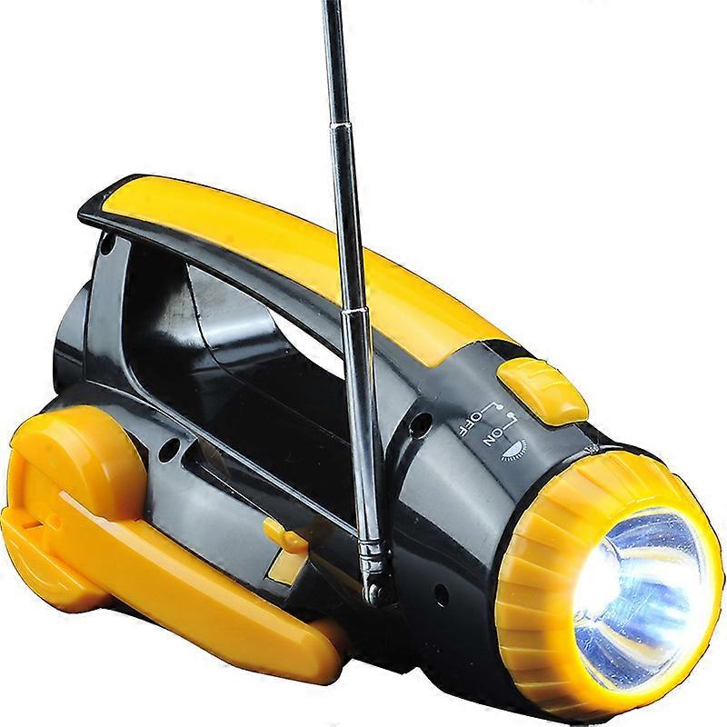 Hand powered flashlight radio