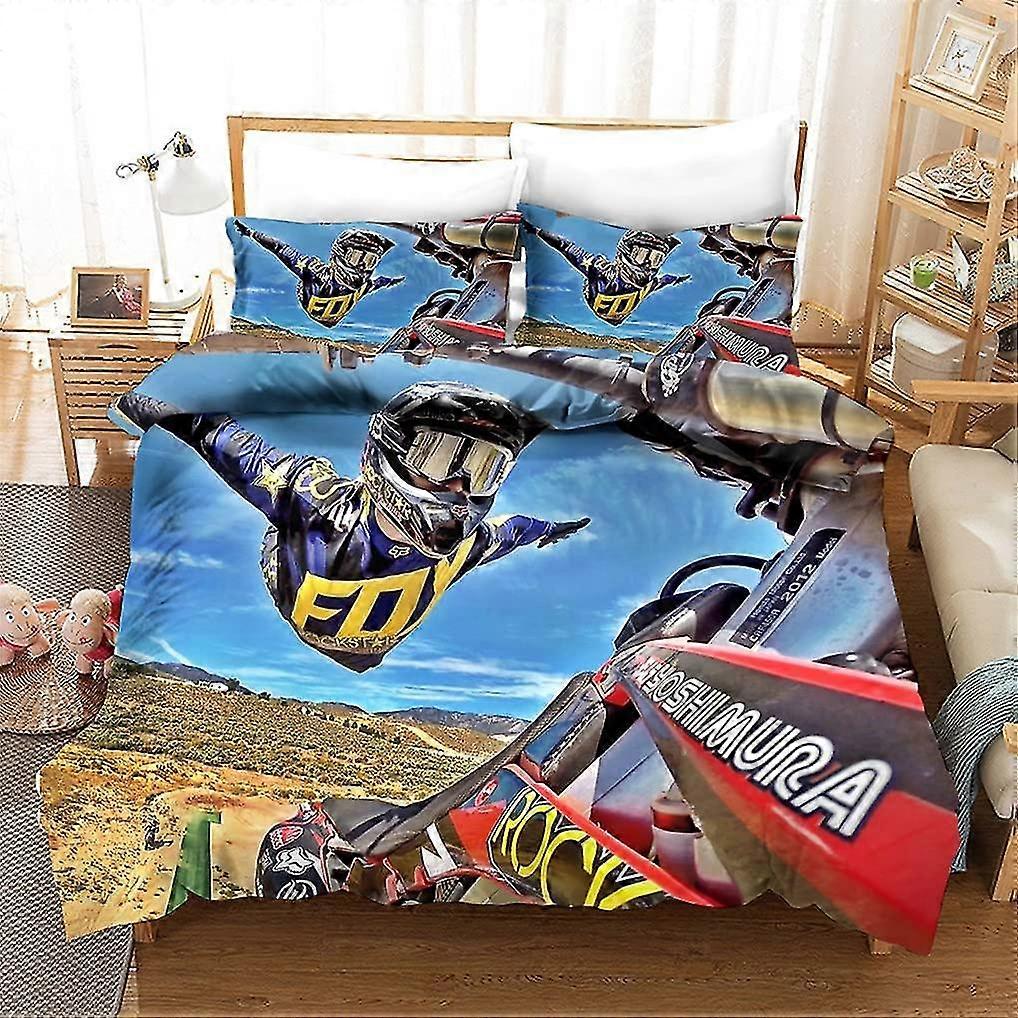 Motorcycle Stunt Modern Motocross Pattern Design Bedding Set For Kids Boy Teen Duvet Cover And Pillowcase (style 4,king 220x240 Cm)