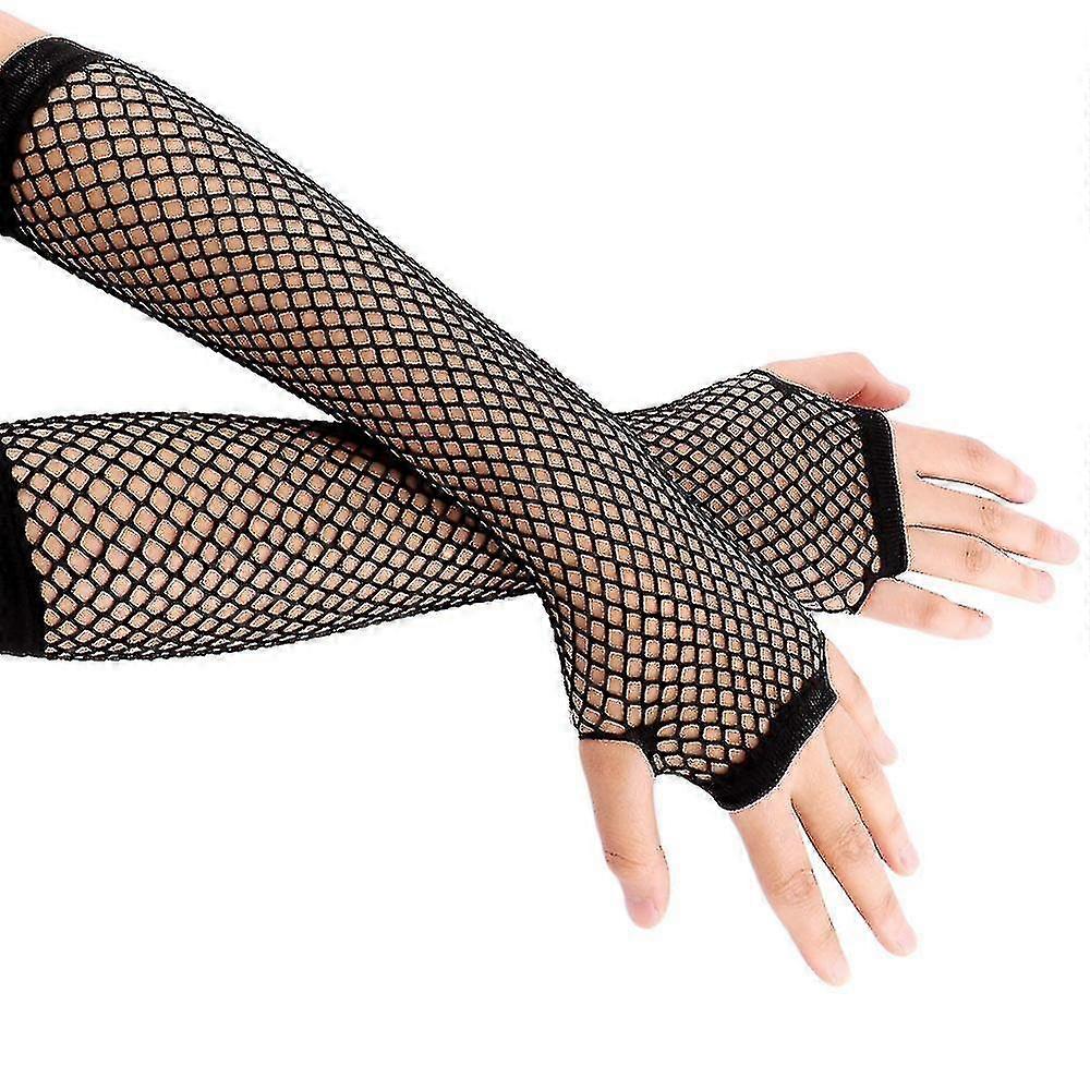 fishnet long fingerless gloves