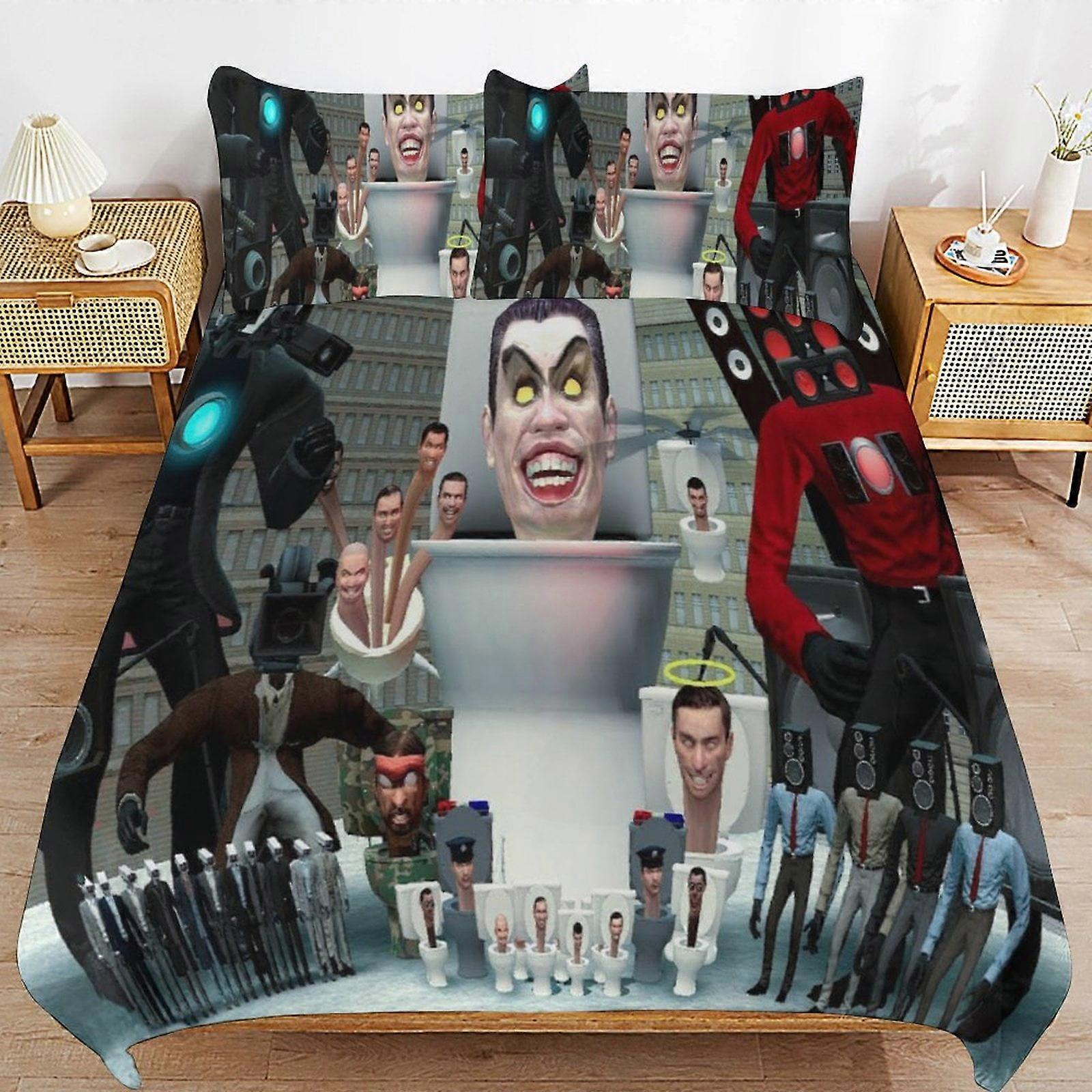 Skibidi WC-vuodevaatteet pussilakana Mukavat ja kevyet sarjakuvavuodevaatteet 3-osainen sänkysetti twin(1 pussilakana ja 2 tyynyliinaa) HN514