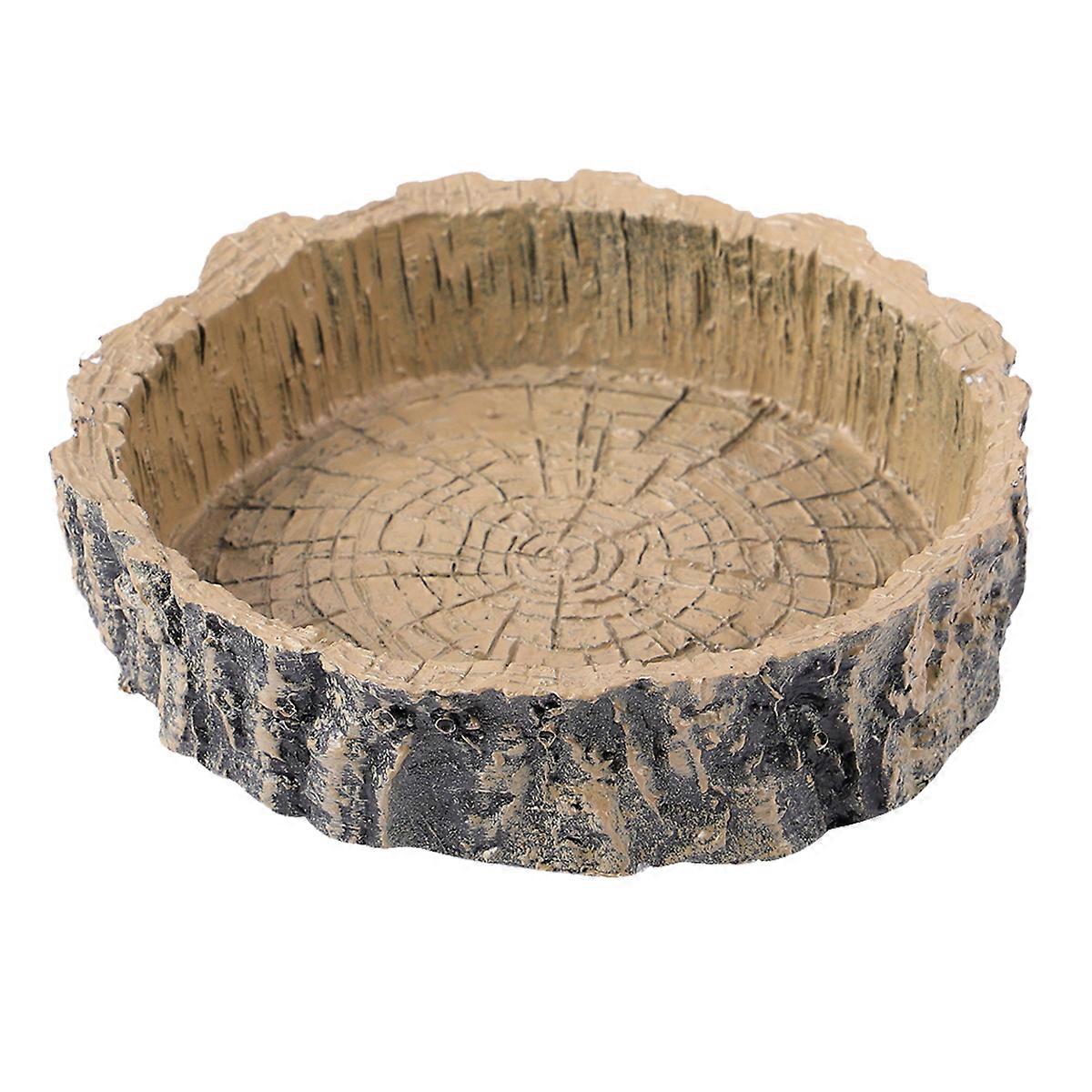 1Pc Reptile Feeding Bowl Durable Resin Feeding Plate Tree Stump Shape Food Water Feeding Dish for Lizard Gecko Tortoise (Dark Brown)