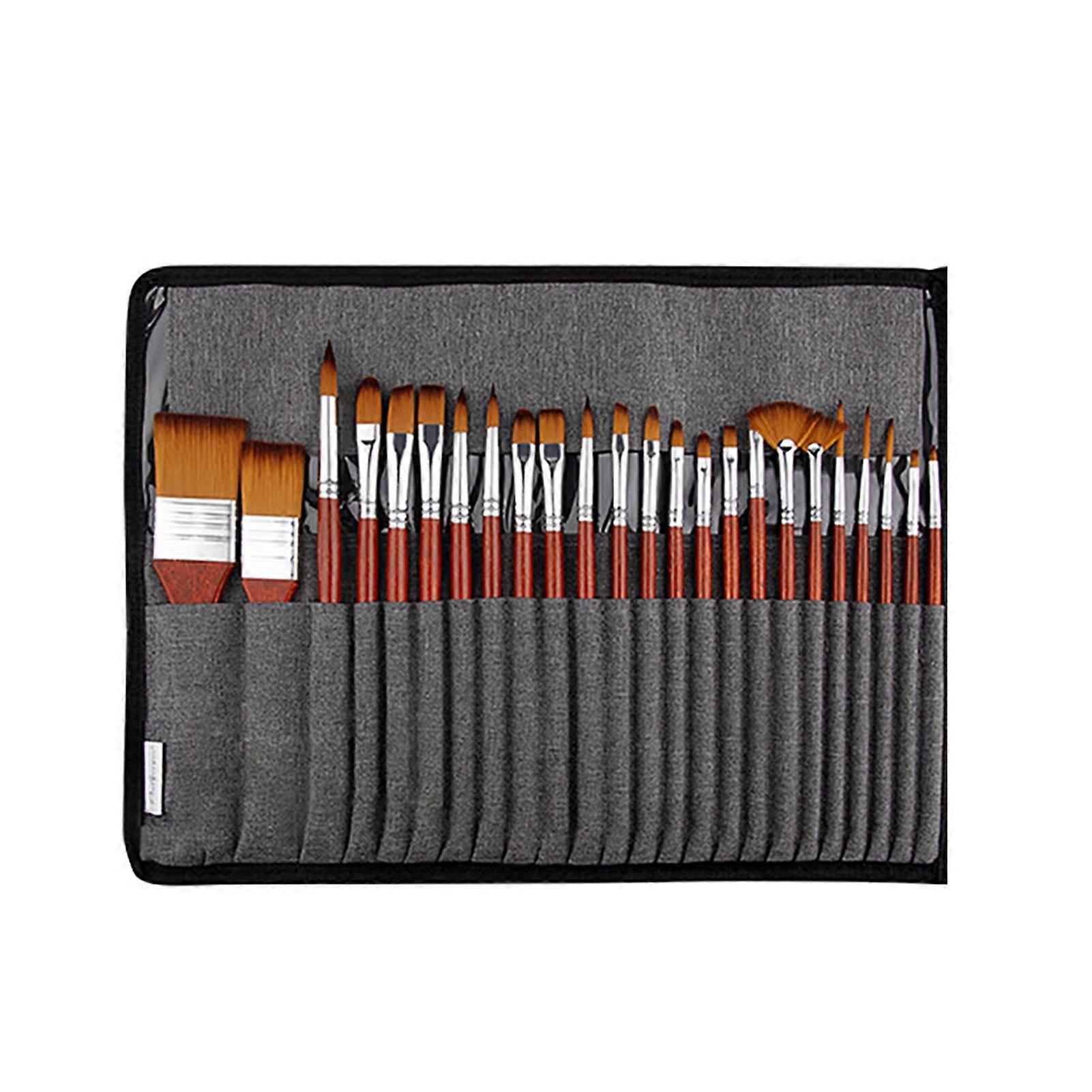 Paint Brush Set Oil Watercolor Artist Acrylic Wooden Stick Painting Brush Set with Canvas Bag 25PCS Set HB8620BB Mahogany Stick