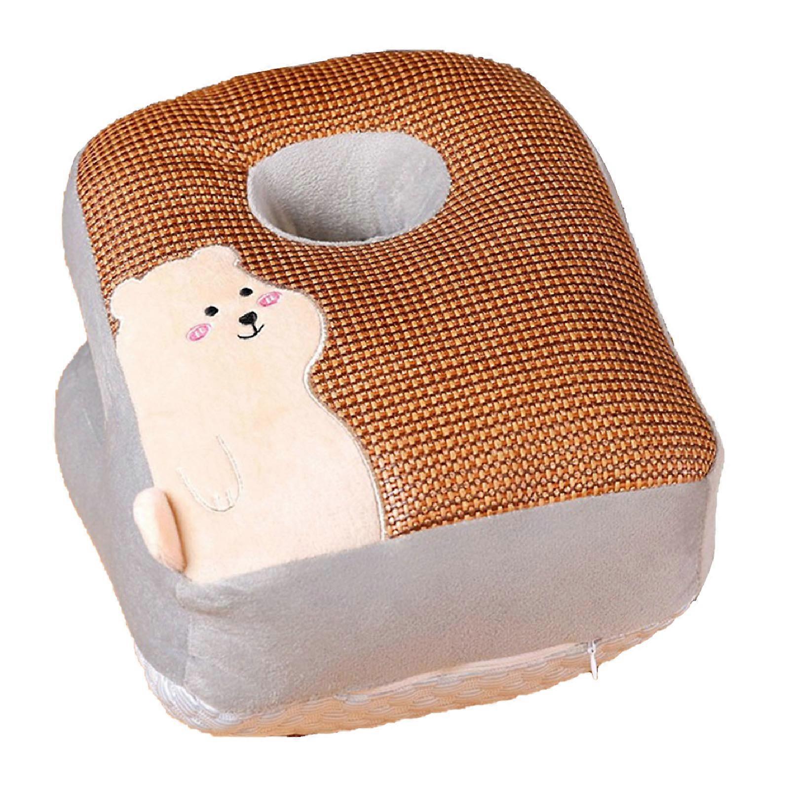 Desk Pillow Cartoon Style Breathable Double Sided Rattan Mat Soft Cotton Nap Sleeping Pillow for Office Family Bedroom Bear