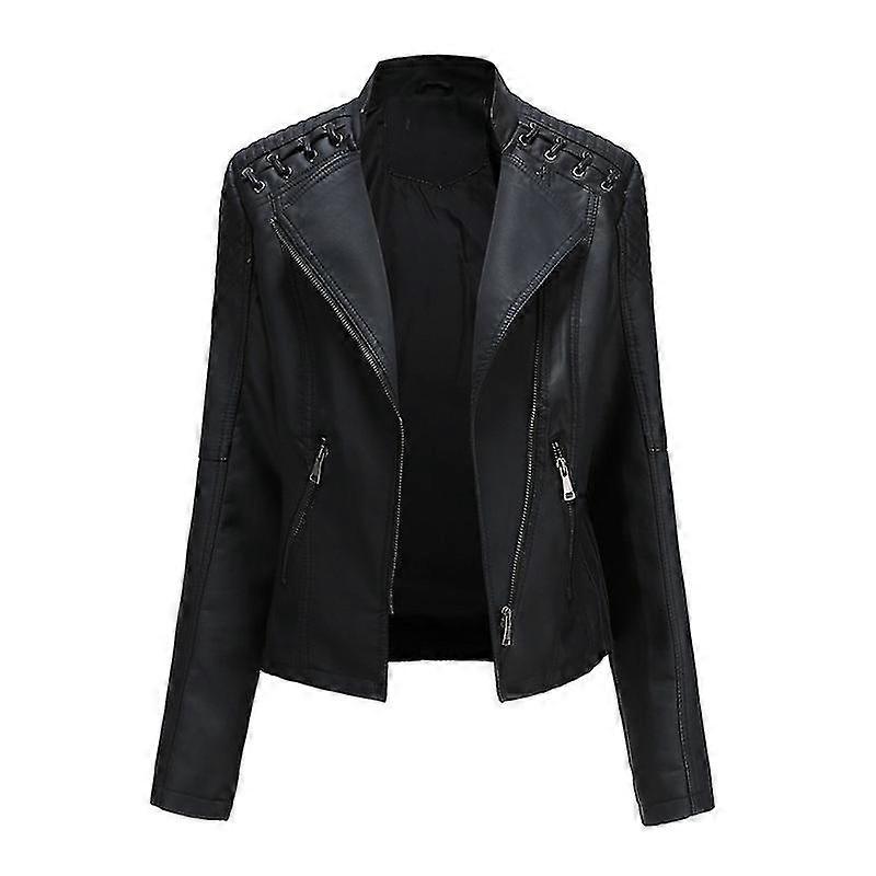 Women's Faux Leather Moto Jacket Slim Thin Leather Jacket