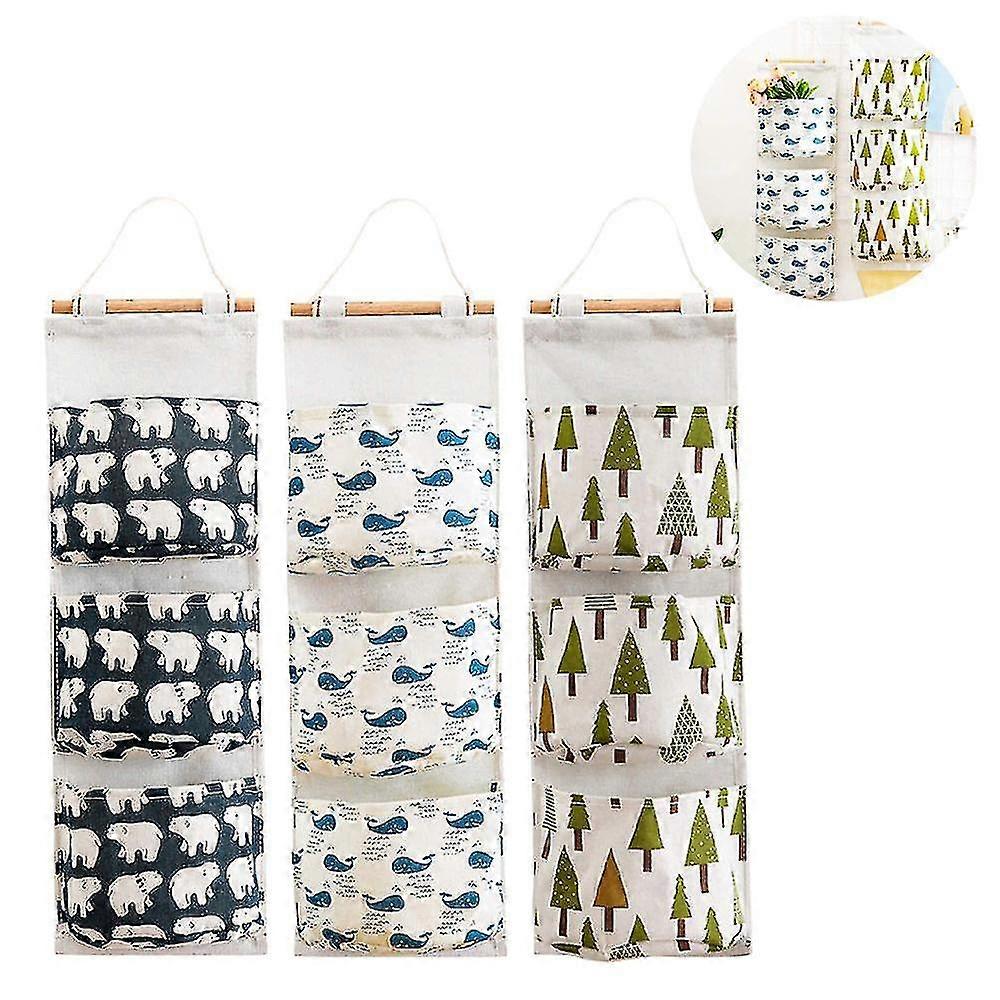3pcs Closet Hanging , Linen Fa Over The Door Izer, Hanging Stora Pouches With 3 Pockets For Bed Bath -