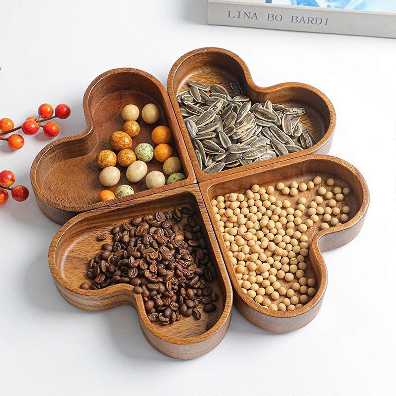 Stackable Dried Fruit Box Nut Solid Wood Tray Inventive Retro Color Tray Piness Heart-shaped Tray FLYE2430