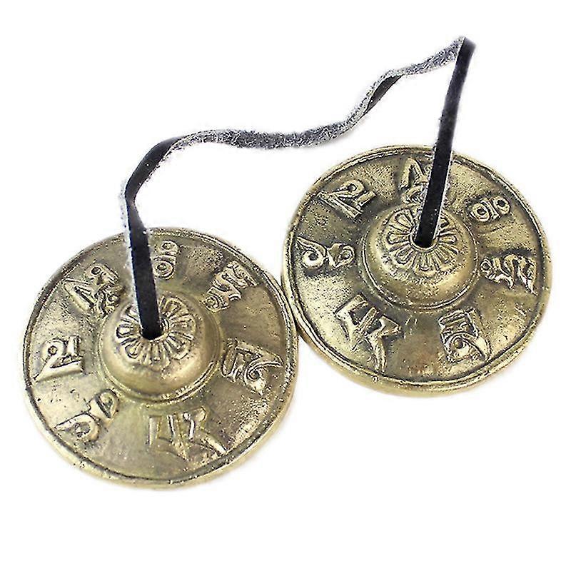 黄铜色八个吉祥符号藏式丁沙铜钹铃铛（1套，铜色）