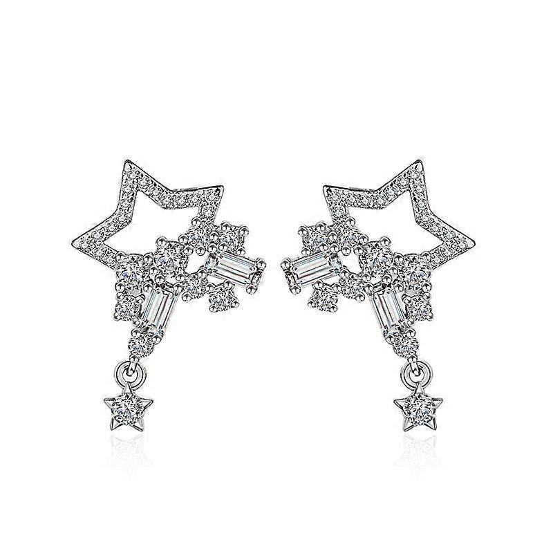 Silver Crystal Rhinestones Star Shape Stud Earrings 2.5cm