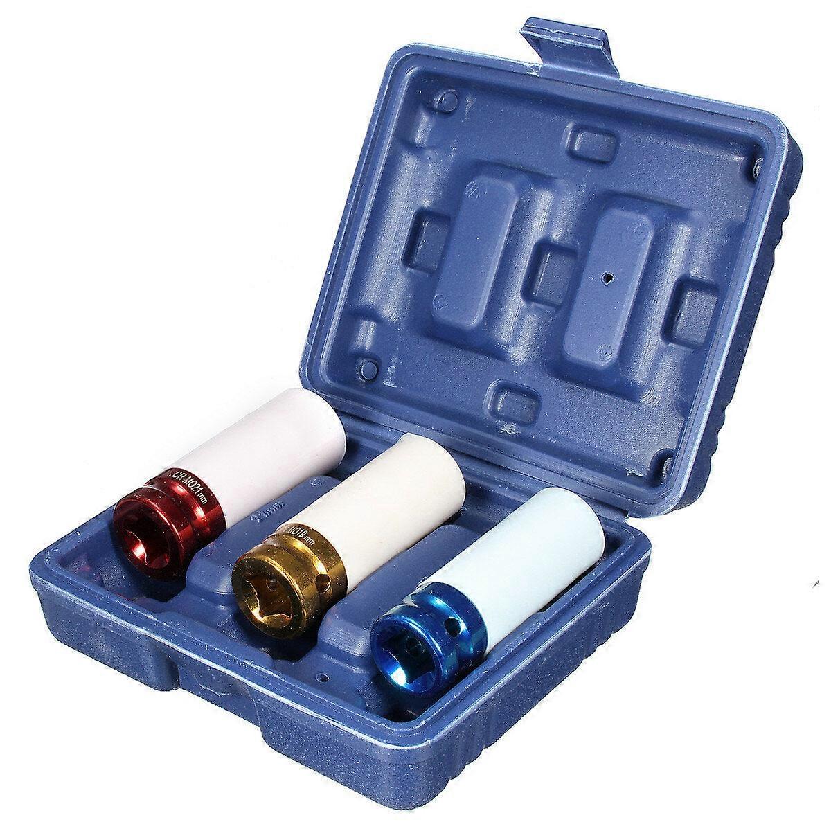 3 Pcs Cr-mo 1/2" 17mm 19mm 21mm Alloy Wheel Impact Nut Socket Set Wall Deep Impact Socket