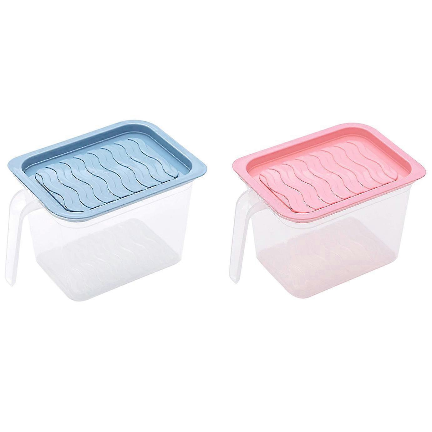 2pcs Refrigerator Multi-layer -keeping Box Kitchen Sealed Storage -keeping Storage Box (blue+pink)