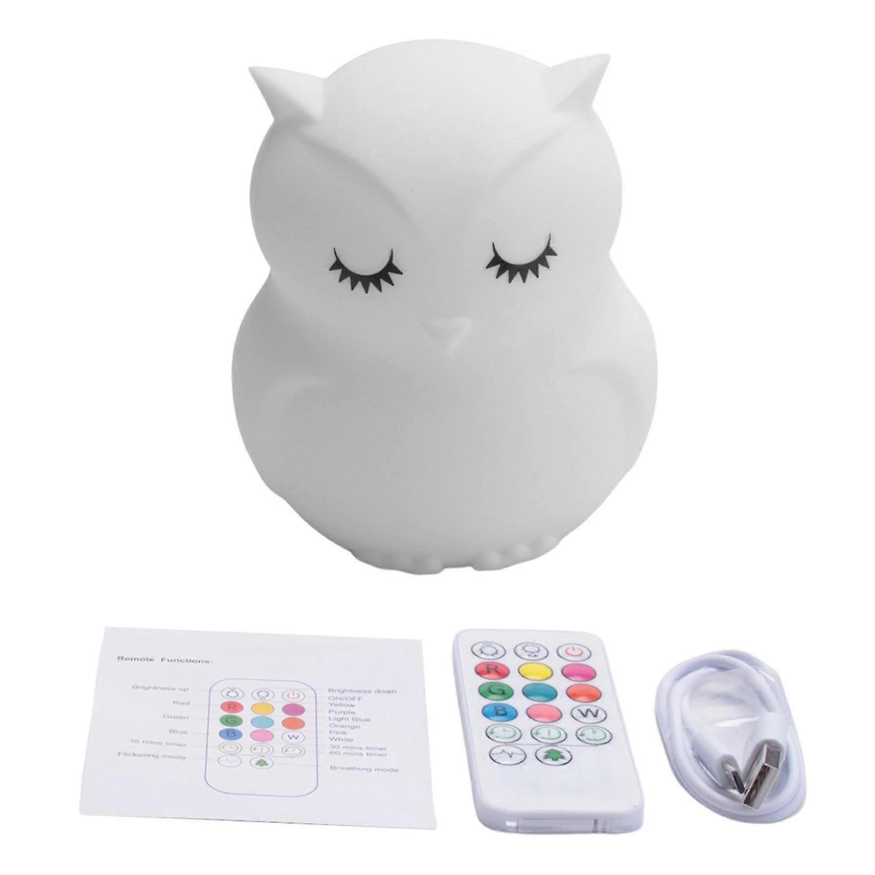 Owl Led Night Light Touch Sensor Remote Control 9 Colors Dimmable Timer Rechargeable Silicone Lamp