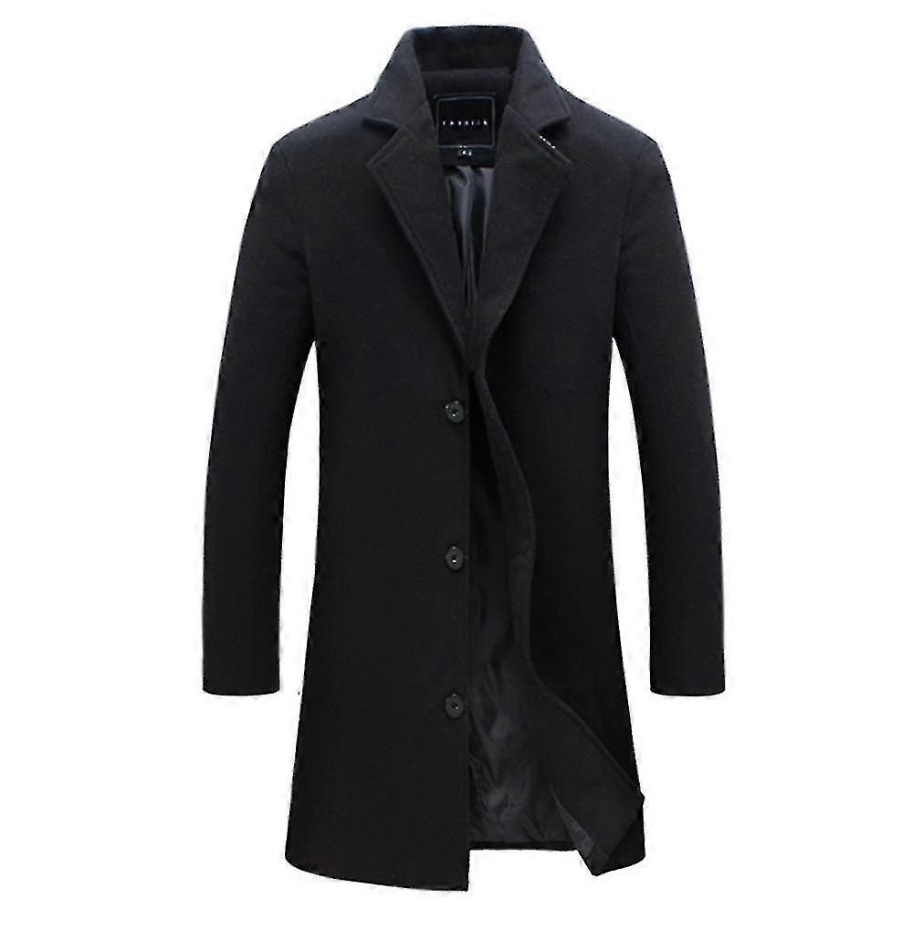 Herren Mittellanger Wollmantel Solid Revers Mode Slim Fit Mantel