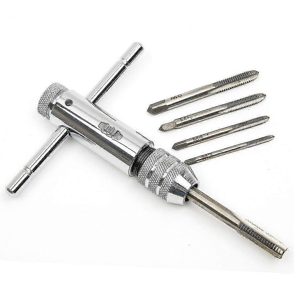 Clé à cliquet réglable en T argentée avec 5 tarauds en T, filetage machine M3-M8 (3-8 mm)