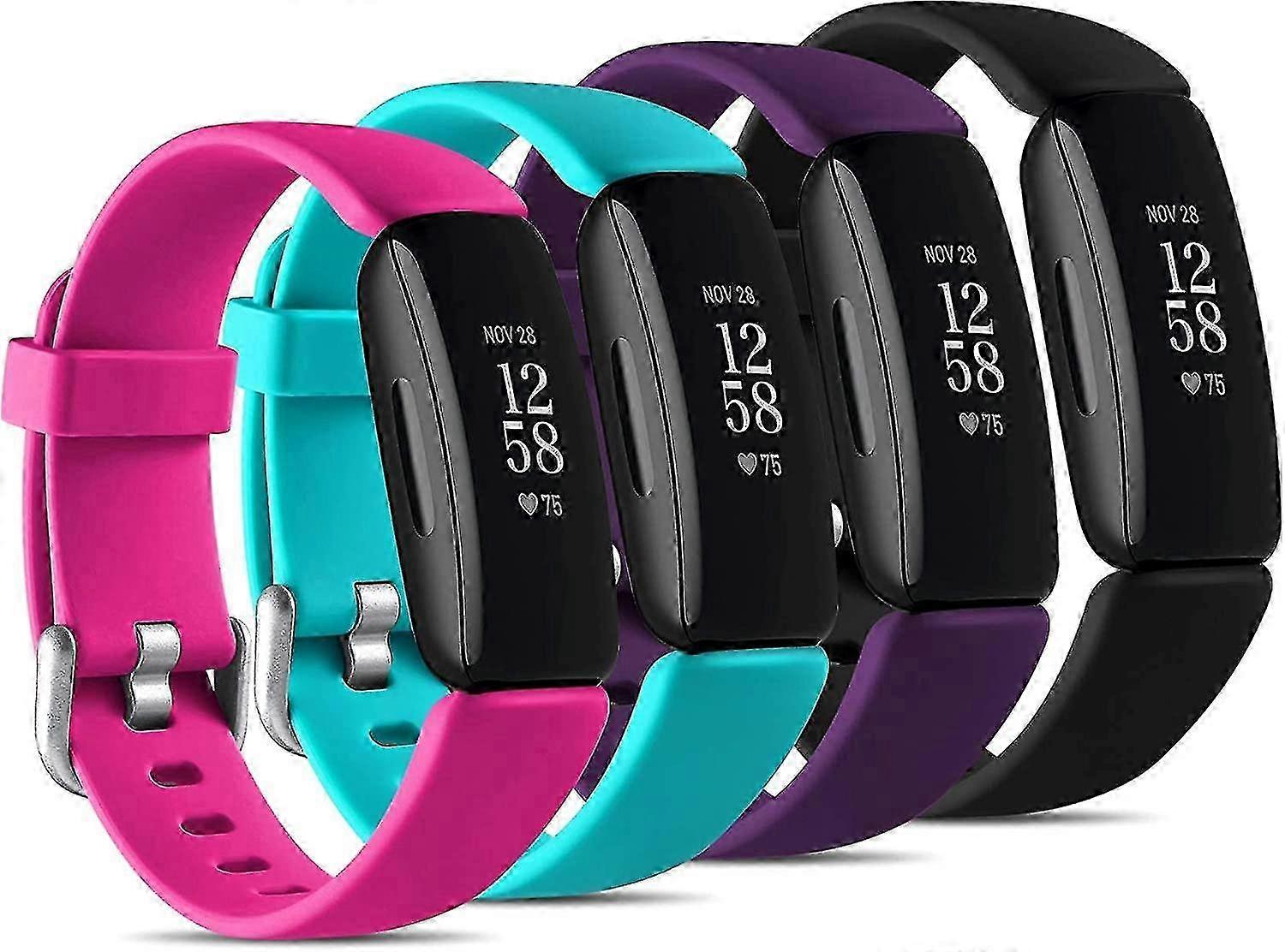 Opaski kompatybilne z Fitbit Inspire 2 dla kobiet mężczyźni, klasyczne opaski sportowe wymiana opasek na rękę Akcesoria dla kobiet Mężczyźni, 4-pak Duży czarny / śliwkowy / te