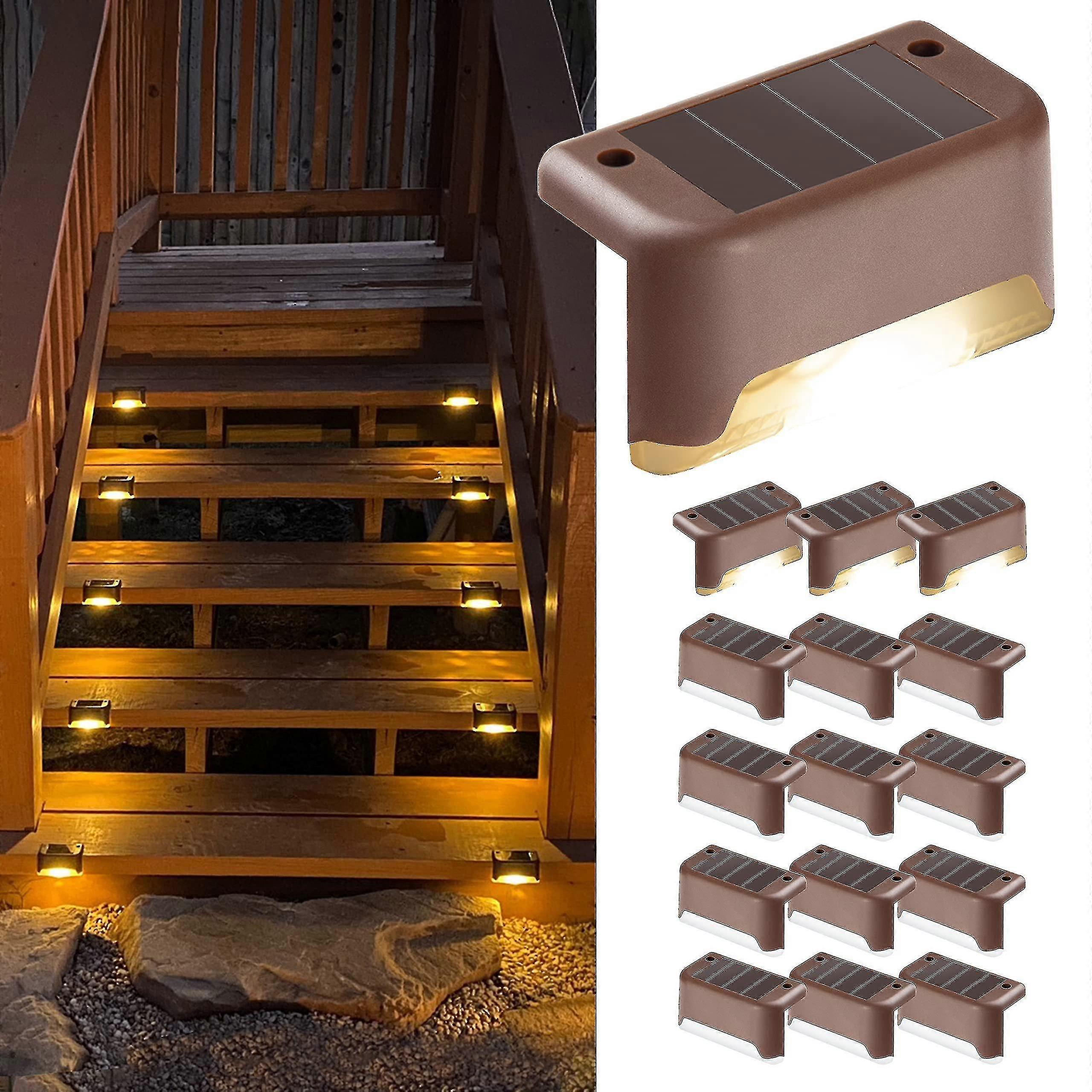 Solar Deck Lights Outdoor, 4/8/12 Pack Solar Step Lights Waterproof(brown Shell)