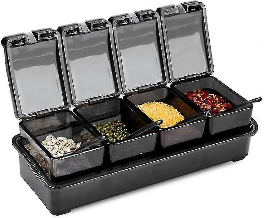 Set Of Condiment Boxes With 4 Removable Compartments For The Kitchen, Condiments
