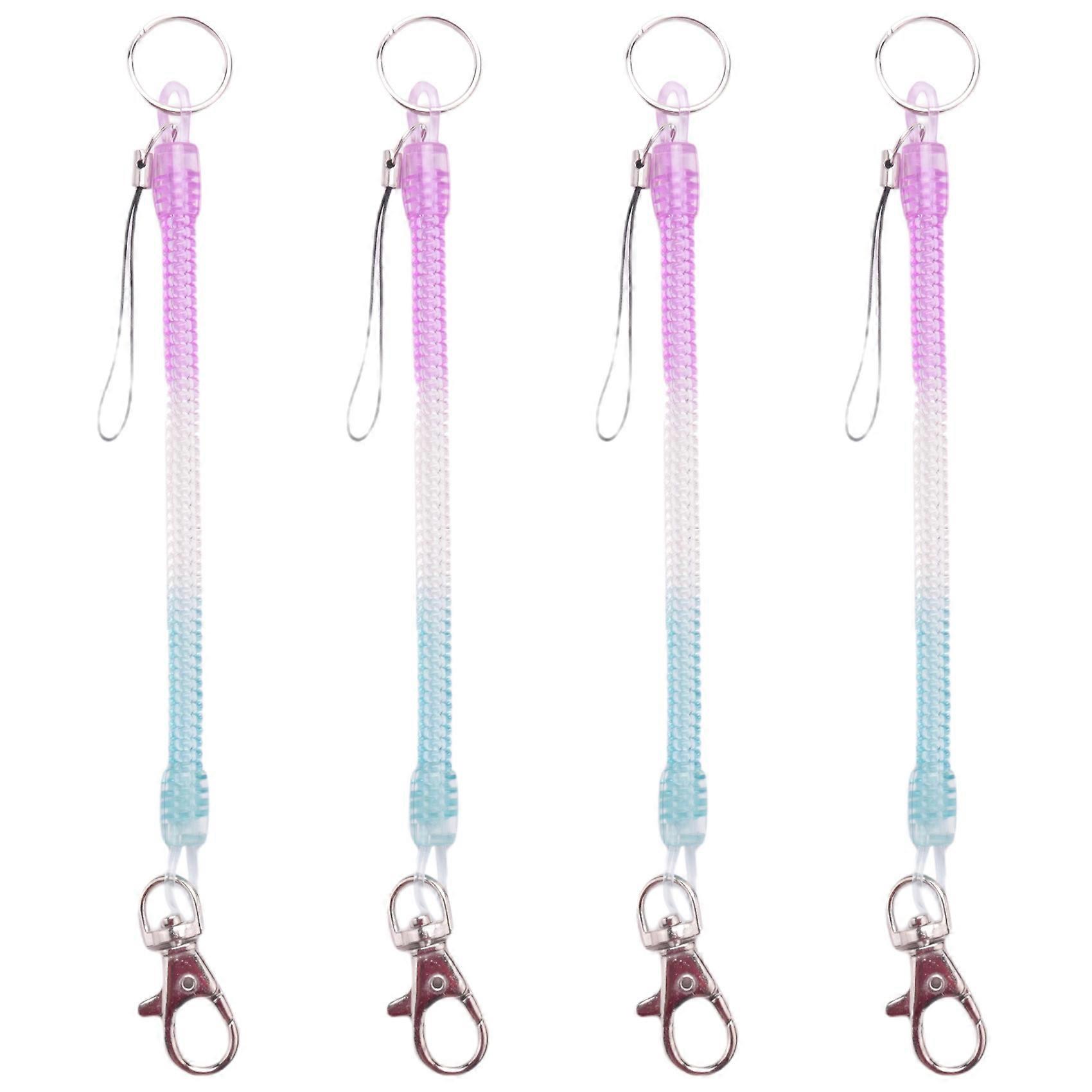 4X Lobster Hook Purple Blue Spring Stretchy Coil Keyring Keychain Strap Rope Cord
