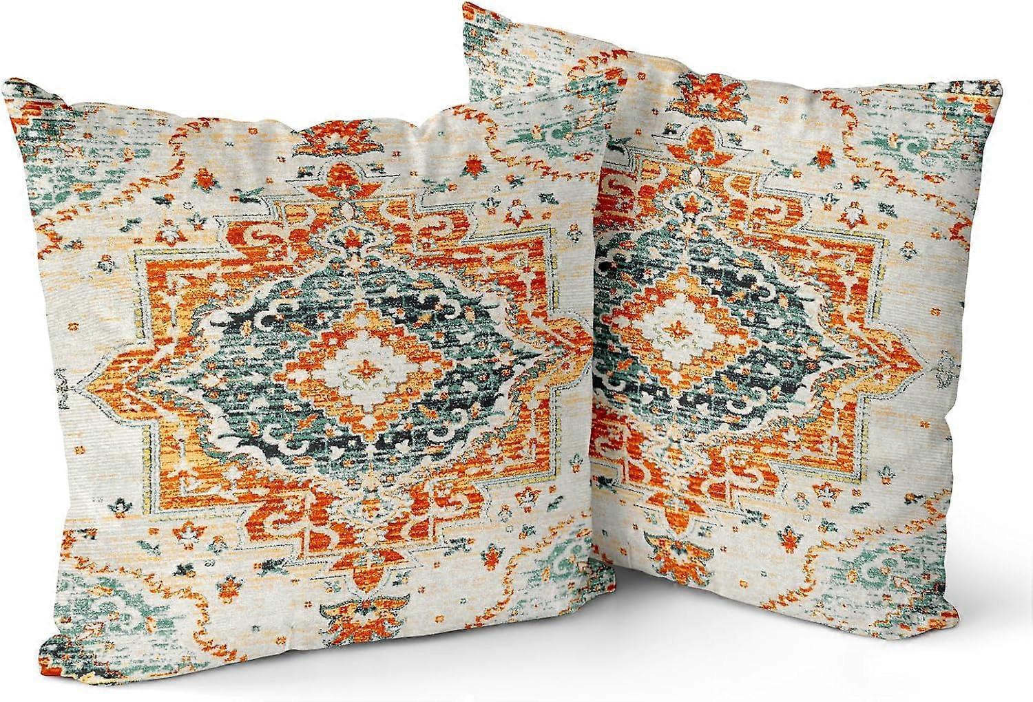 Capas de Almofada Boho 18x18 polegadas Conjunto de 2, Laranja Capa de Almofada de Pelúcia Macia com Padrão de Dupla Face Bohemian para Decoração de Sofá Cama de Fazenda