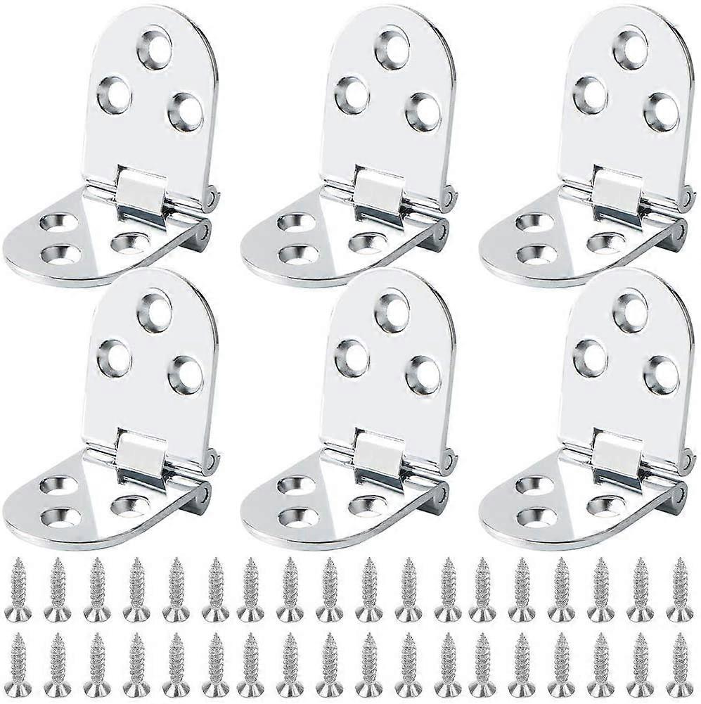 Xceedez 6pcs Flat Folding Cabinet Door Tanble Hinges,Sewing Machine Table;Zinc Alloy Folding Flip Hinge,Flip Top Hinge with Screws,Silver