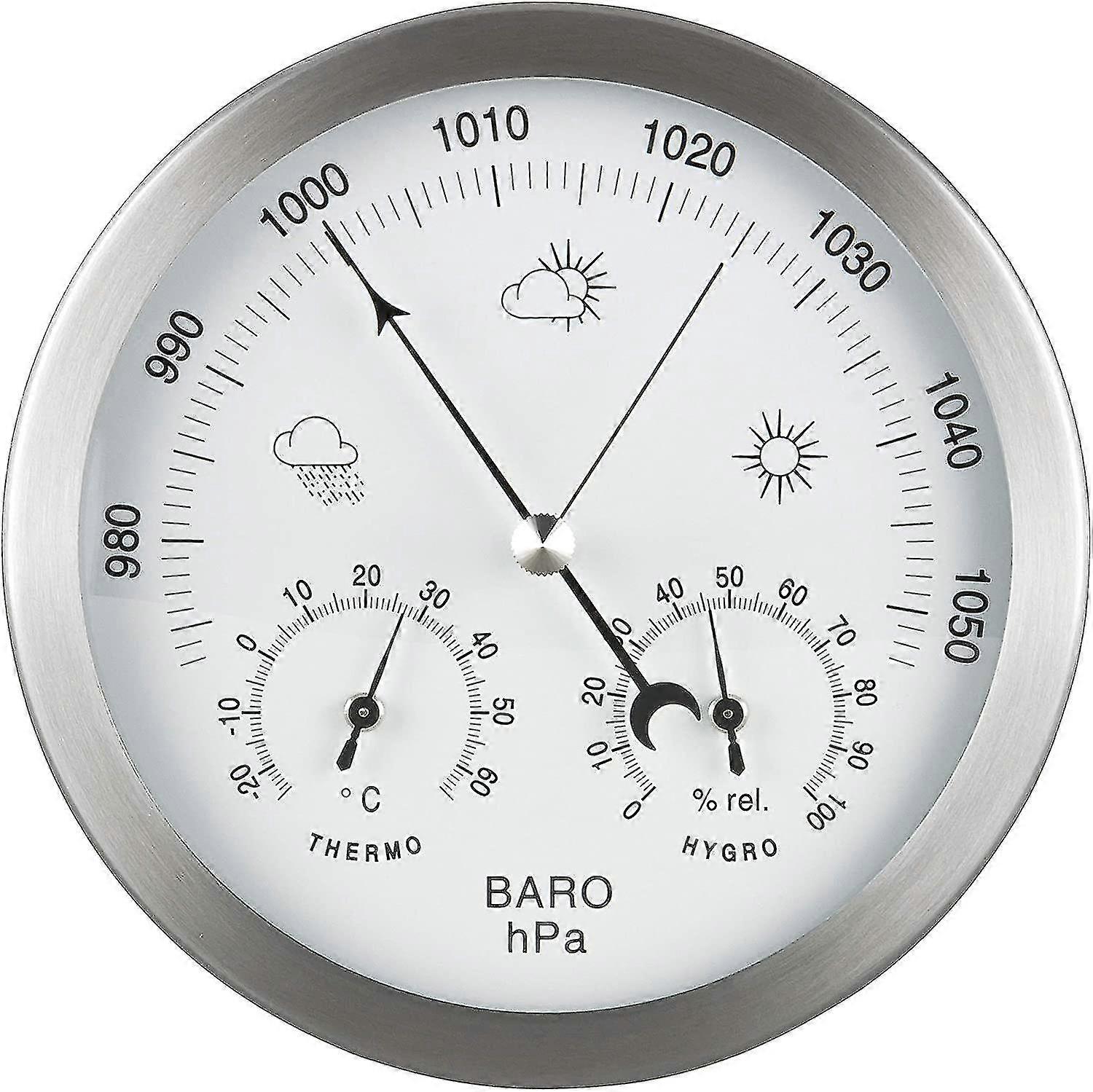 barometer værstasjon 3in1 rustfritt stål ramme 14cm termometer