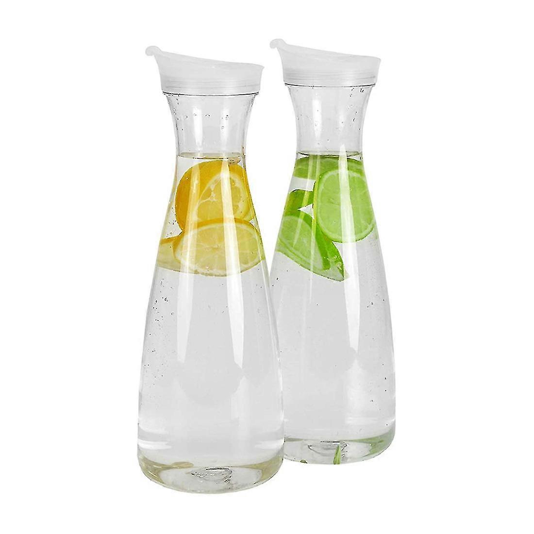 2Pcs 0.6L Plastic Water Carafes with White Flip Tab Lids- Food Grade & Recyclable Shatterproof Pitc