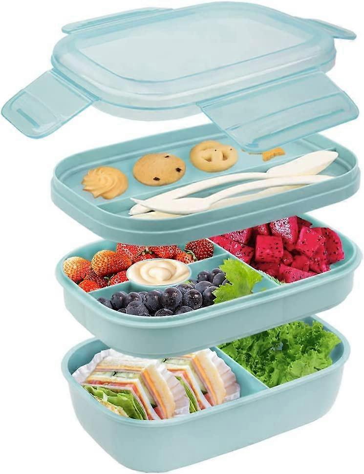 Bento Box 1900ML Double Stackable Lunch Box Container Meal Prep Containe with Cutlery 5 Compartment Sealed Fresh-Keeping Box BPA-Free Lunch Box for Ad