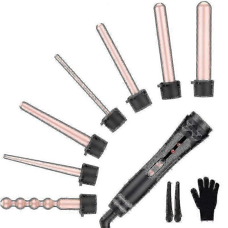 Fer à friser 6 en 1, ensemble de baguettes à friser professionnel, bigoudi à chauffage instantané avec 6 interchangeables