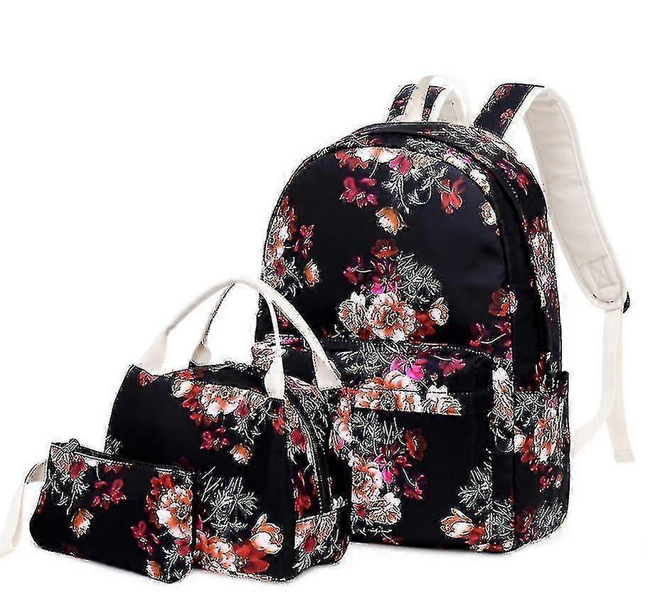 3 Pcs Ethnic Print Backpackblack
