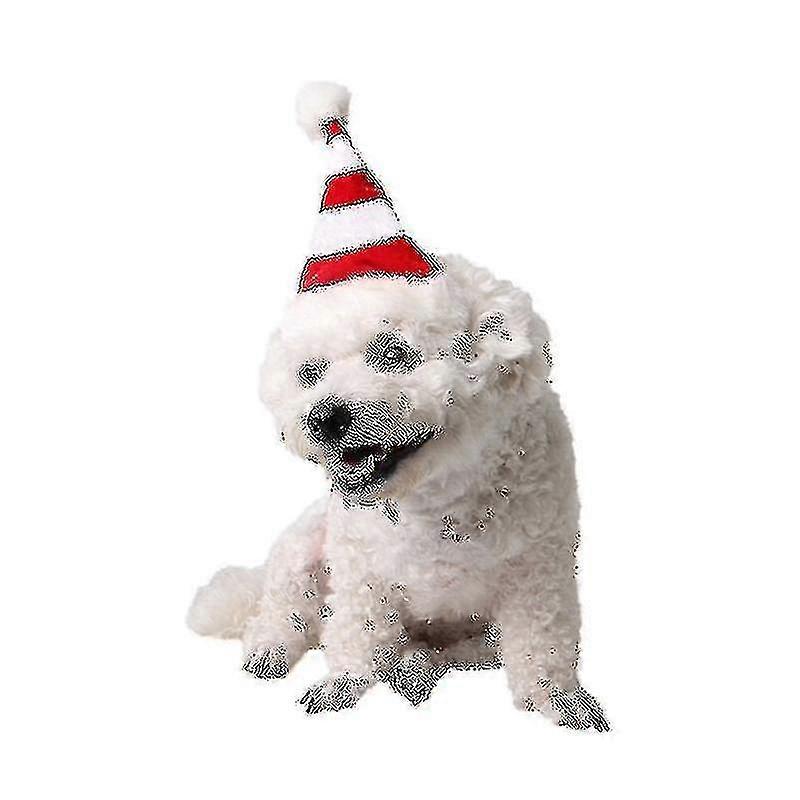 西部の赤と白の縞模様のペットの犬のクリスマスハット、クリスマスをドレスアップする快適な子供たち