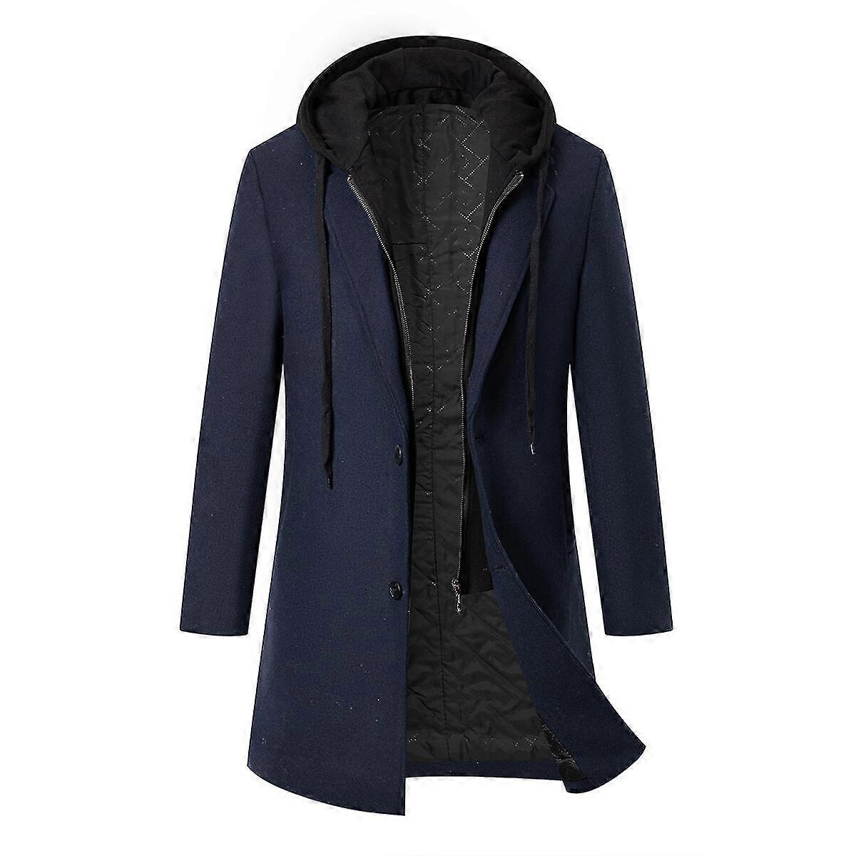 VAWAN Men's Mid Length Coat With Removable Hood, Winter Fashion Heavy Coat