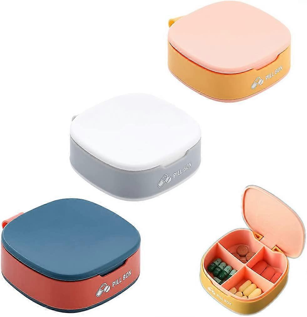 Portable Mini Pill Box 3 Pack - 4 Compartments - On The Go - For Daily, Travel