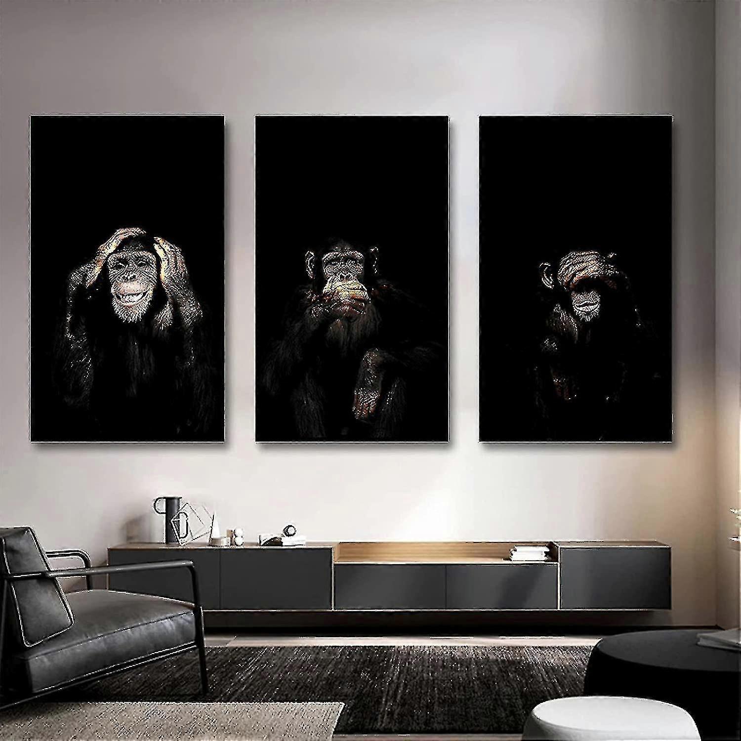 Färgglada Graffiti Söt 3 Wise Monkey Canvas Målning Affisch - Tryckt Väggkonsttryck