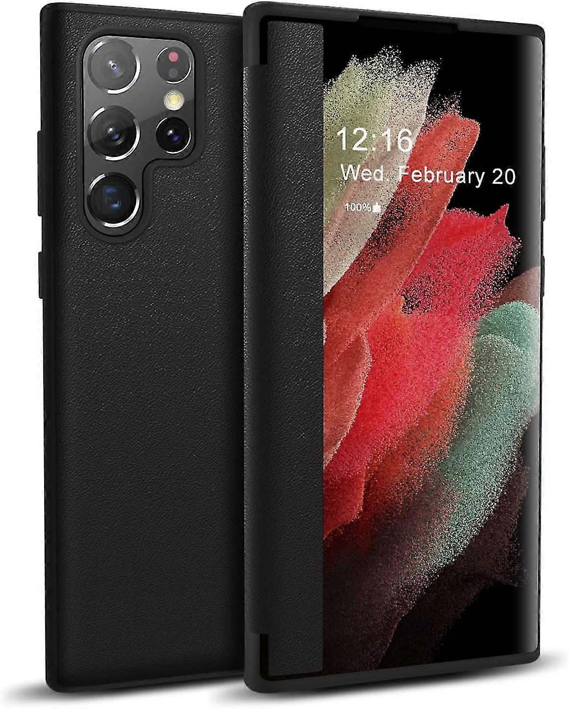 Leather & Translucent Matte Folio Flip Case Compatible Samsung Galaxy S23 Ultra/s23 Plus/s23 With Window View Function