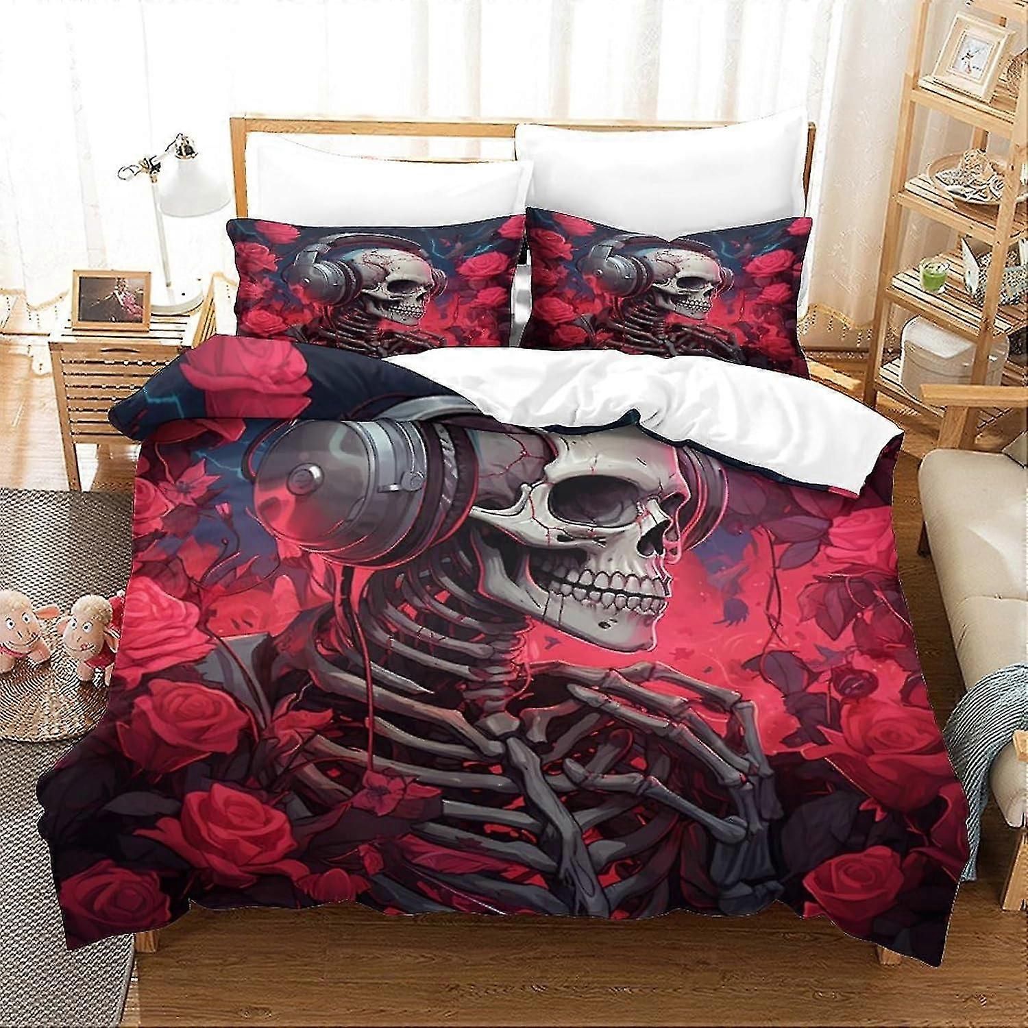 o3120 Lakan Human Skeleton Sängkläder Påslakan Set Spelkontroll 3D-tryckt påslakan Sängöverkast Set för vuxna barn Ingen täcke King Lakan fV