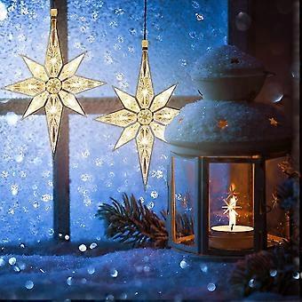 Wabjtam 10,8 Zoll Bethlehem Weihnachtsfenster Stern Lichter Kunststoff beleuchtet Stern Baum Topper Dekoration Led Stern Fenster Silhouette Dekoration (3 Stück)