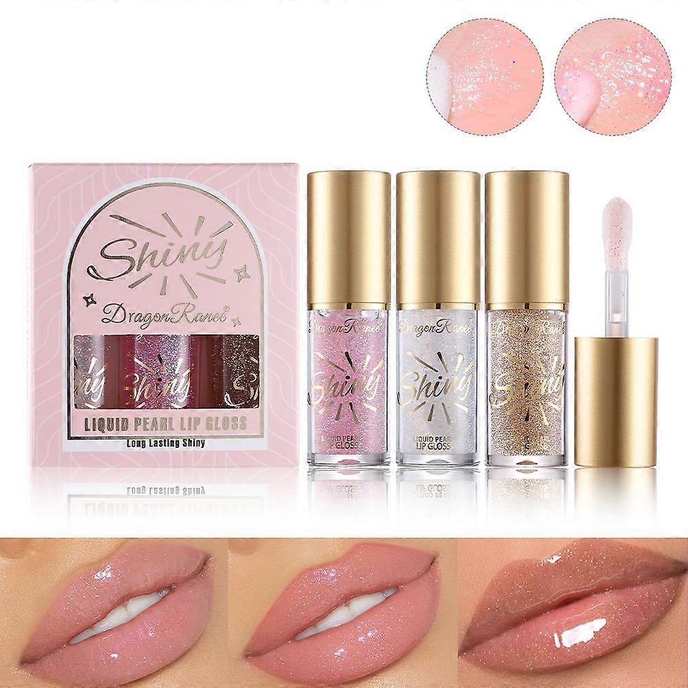 Ensemble de maquillage brillant à lèvres 3pcs, brillant lisse doux liquide brillant à lèvres tache à lèvres, huile à lèvres nourrissante longue durée, teinte à lèvres base non collante